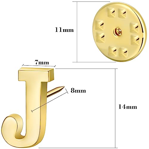 Initial Lapel Pin for Men Women, Brooch Pins for Men Suits, Metal Button Pins in 18K Gold and Silver Tone. - color: Gold-J