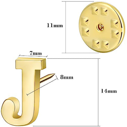 Initial Lapel Pin for Men Women, Brooch Pins for Men Suits, Metal Button Pins in 18K Gold and Silver Tone. - color: Gold-J