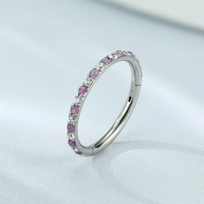 GAGABODY Surgical Steel Hypoallergenic Nose Ring Earring CZ Hoop for Unisex | Hinged Seamless Clasp,Used in Nostril,Septum,Lip,Eyebrow,Nipple and All Ear Piercings.22G to 12G,Inner Diameter 5mm to 14mm - color: Silver+Clear CZ & Purple Opal, size: 16G-6mm