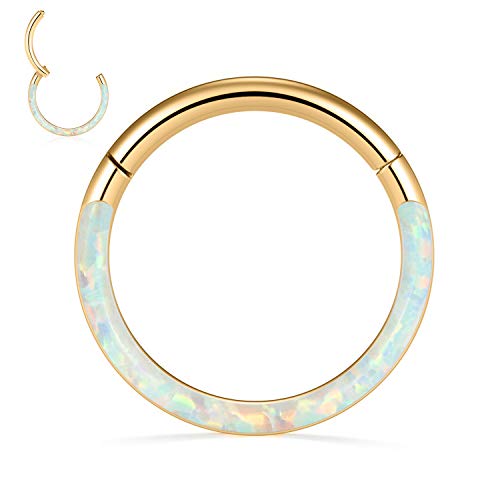 GAGABODY Septum Ring 16 Gauge Earrings Daith Jewelry Surgical Steel Hinged Nose Rings Nose Hoop Cartlidge Earring Hoop Helix Rook Piercing Jewelry - color: Style2:1pc Gold+White Opal Single Hoop