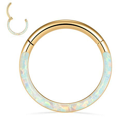 GAGABODY Septum Ring 16 Gauge Earrings Daith Jewelry Surgical Steel Hinged Nose Rings Nose Hoop Cartlidge Earring Hoop Helix Rook Piercing Jewelry - color: Style2:1pc Gold+White Opal Single Hoop