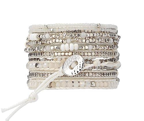 Bracelet for Women – Handmade Vegan Boho Natural Stone Layered Bracelet, Thailand Bohemian Stackable Beaded Wrap Bracelets, Summer Hippie Bracelet Stack, Fashion Jewelry Gifts - color: A13-Chantilly lace