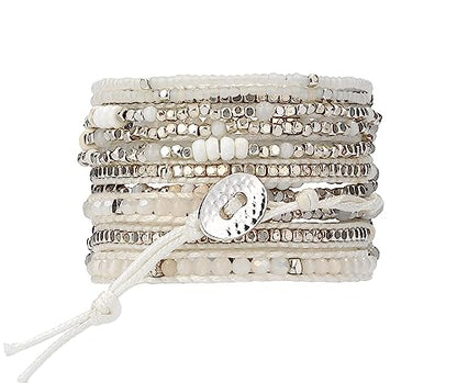 Bracelet for Women – Handmade Vegan Boho Natural Stone Layered Bracelet, Thailand Bohemian Stackable Beaded Wrap Bracelets, Summer Hippie Bracelet Stack, Fashion Jewelry Gifts - color: A13-Chantilly lace