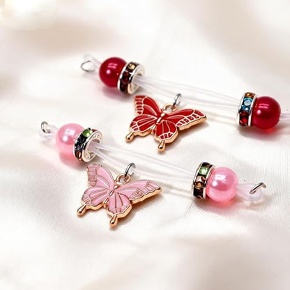 2 Pairs Fake Nipple Rings Nipple Jewelry Non Piercing Butterfly Dangle Nipple Barbells Adjustable Nooses Faux Nipple Piercing Body Jewelry for Men Women - style: Butterfly 1