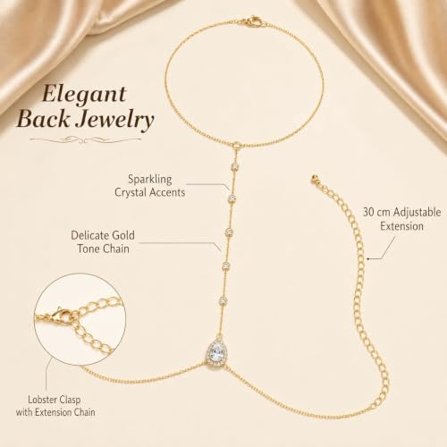 Back Necklace for Backless Dress Rhinestone Body Chain Jewelry for Women Backdrop Necklace Bridal Dress Crystal Wedding Jewelry Gift - color: A2:rhinestone-beaded