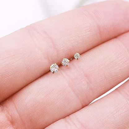3 Pcs 14K Gold Filled Nose Studs 20G Stainless Steel Stud Nose Ring 2mm/2.5mm/3mm Round CZ L Bend Nose Stud Hypoallergenic Nose Piercing - color: gold L