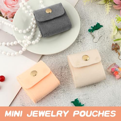 3Pcs Mini Travel Jewelry Bag with Buckle, Portable Multifunctional Mini Travel Organizer Case, Foldable Jewelry Roll for Rings, Necklaces, Bracelets, Earrings(3 Colors)