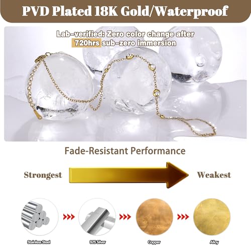 Hand Chain Bracelet Stainless Steel Gold Handchain Bracelets | Non Tarnish Handchain Bracelet for Women Summer Essentials Gold Link Bracelet Beach Waterproof Jewelry - color: Gold Cubic Zirconia