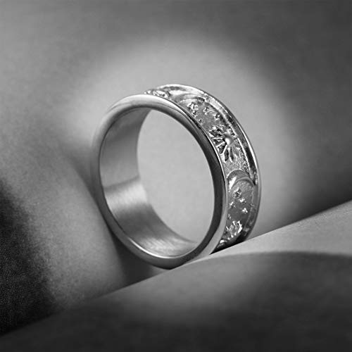 HZMAN 8mm Moon Star Sun Statement Ring Stainless Steel Boho Jewelry for Women Men - color: Steel Color