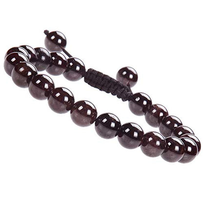 MASSIVE BEADS Natural Healing Power Gemstone Crystal Beads Unisex Adjustable Macrame Bracelets - color: Garnet, size: 8mm