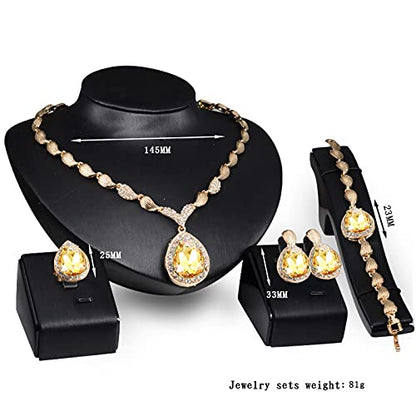 Womens Luxury Africa Dubai 18k Gold Plated Jewelry Sets Wedding Rhinestone Crystal Bib Statement Necklace Earrings Set for Brides Party Prom - color: Champagne