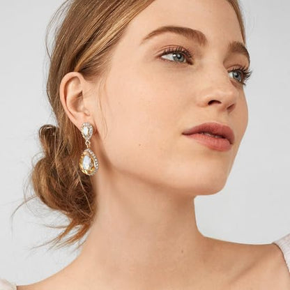 EVER FAITH Women's Austrian Crystal Wedding Tear Drop Dangle Earrings | Bridal Prom Jewelry for Bride Bridesmaid - color: Champagne