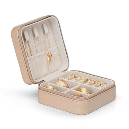 VLANDO Small Travel Jewelry Box Organizer Display Case for Girls Women Gift Rings Earrings Necklaces Storage, Latte - color: Latte