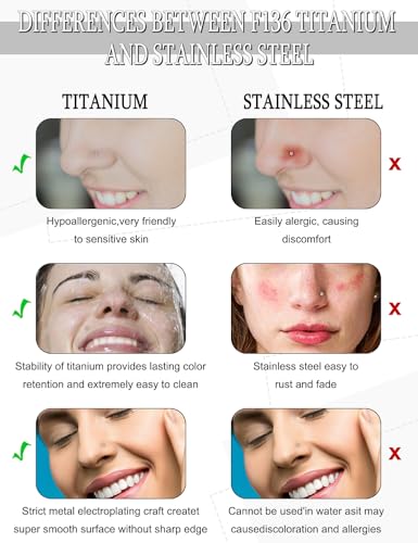 18G 20G 22G Astm F136 Titanium Nose Rings Studs Piercing Jewelry for Women Men Cubic Zirconia Nose Rings Nostril Piercing Jewelry Clear CZ 1.5mm 2mm 2.5mm 3mm 10PCS