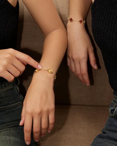Four Leaf Clover Bracelet 18K Gold Plated Bracelets for Women Lucky Flower Design Stainless Steel Hypoallergenic Link Chain Adjustable Dainty Trendy Jewelry Gifts for Women - color: Golden