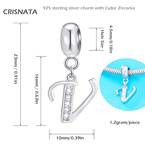 26 Letter Pendant Charms, Polished 925 Sterling Silver Complete Initial A-Z Dangling CZ Stone Alphabet Beads, fits European Bracelet Necklace, Gift for Mother/Father/Daughter/Son/Sister/Aunt - color: Letter V CZ Pendant Charm