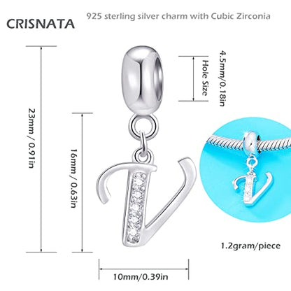 26 Letter Pendant Charms, Polished 925 Sterling Silver Complete Initial A-Z Dangling CZ Stone Alphabet Beads, fits European Bracelet Necklace, Gift for Mother/Father/Daughter/Son/Sister/Aunt - color: Letter V CZ Pendant Charm