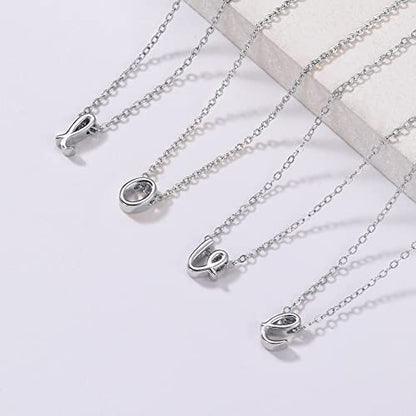 Memorjew 925 Sterling Silver Cursive Initial Necklace, Letter A-Z Necklace | 925 Sterling Silver Necklace, Dainty Letter Cursive Initial Necklaces for Women Trendy Jewelry, Birthday Gifts for Women Her - style: E-Silver