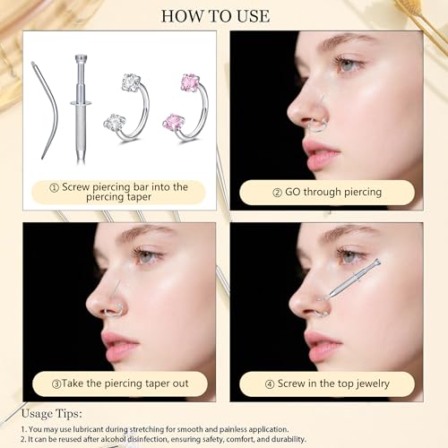 18G 20G Horseshoe Nose Rings Studs,Surgical Steel Nose Ring Pink Cubic Zirconia Nose Piercing,Internally Threaded Nose Rings For Women,Pink and Silver Zirconia - color: 18G-Silver-Star