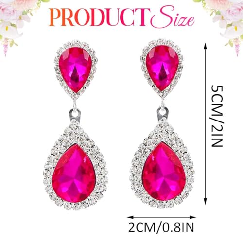 Unicra Silver Rhinestone Teardrop Earrings Crystal Wedding Bridal Dangle Earrings Prom Drop Earrings for Women and Brides - color: Hot Red