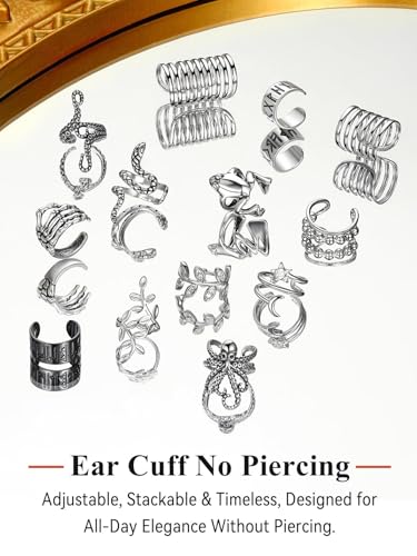 FaithHeart Sterling Silver Ear Cuff Earrings for Women Non Piercing | Hypoallergenic S925 Pure Silver Ear Cuff, Cilp on Cartilage Earrings Adjustable Fake Earrings, Lightweight Ear Cuffs - color: Silver