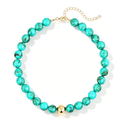 Colorful Chunky Beaded Necklaces for Women Multicolor Large Round Resin Beads Collar Necklace Boho Trendy Statement Chokers Y2K Summer Beach Jewelry - color: Turquoise