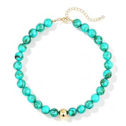 Colorful Chunky Beaded Necklaces for Women Multicolor Large Round Resin Beads Collar Necklace Boho Trendy Statement Chokers Y2K Summer Beach Jewelry - color: Turquoise