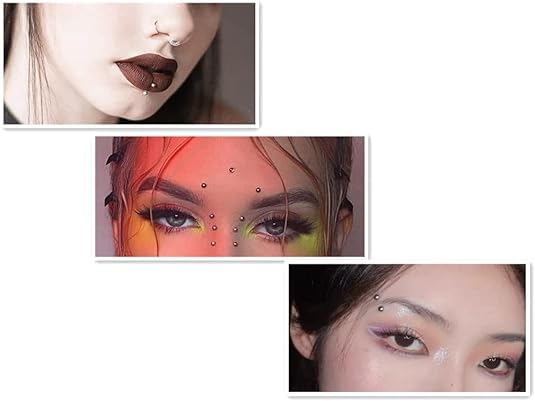 Fake Eyebrow Ring Fake Lip Labret Studs Replacement Balls Spike with 100pcs Sticker Non-Piercing Body Jewelry Fake Skin Piercing - color: A1 -Silver