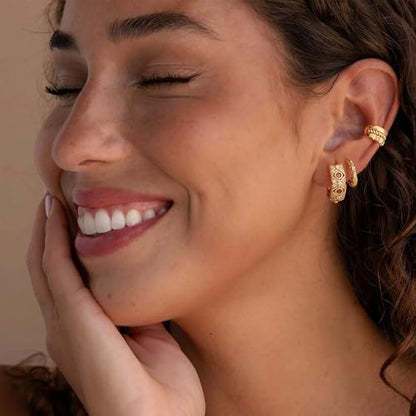 MYEARS Women Earrings Gold Huggie Hoop 14K Small Simple Hypoallergenic Everyday Jewelry - style: Foil Textured