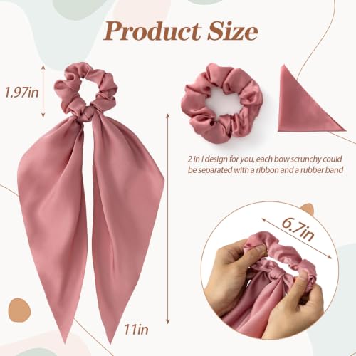 6 PCS Scrunchies with Bow, Silky Satin Bow Hair Ties | Hair Scarf Scrunchies for Women Girls, Knotted Bows Silk Hair Ties, Satin Hair Ribbon Elastic Hair Tie, Long - color: Red&Black