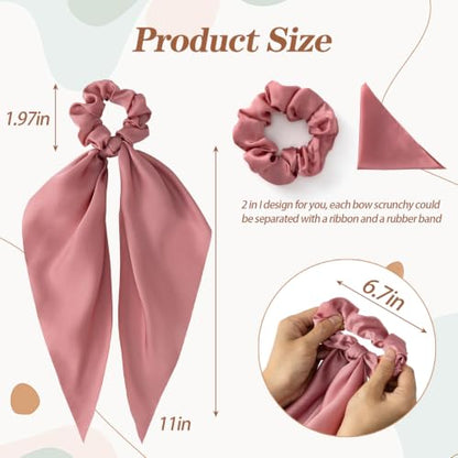 6 PCS Scrunchies with Bow, Silky Satin Bow Hair Ties | Hair Scarf Scrunchies for Women Girls, Knotted Bows Silk Hair Ties, Satin Hair Ribbon Elastic Hair Tie, Long - color: Red&Black