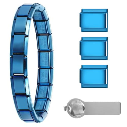 papasgix Italian Charm Bracelets, 9mm Italian Charm Bracelet Links | 9mm Stainless Steel Italian Charms, Detachable Personalized - color: Blue