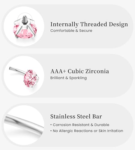 BSJ4U Belly Button Rings Gold Plated Silver Pink Clear CZ Belly Rings for Women Heart Bow Flower Butterfly Teardrop Dangle Navel Belly Button Piercing Jewelry - color: Silver Pink Classic Belly Button Rings