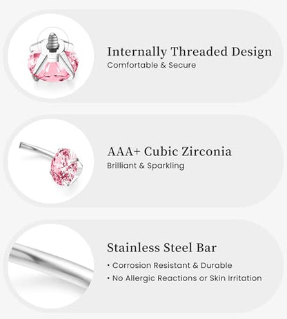 BSJ4U Belly Button Rings Gold Plated Silver Pink Clear CZ Belly Rings for Women Heart Bow Flower Butterfly Teardrop Dangle Navel Belly Button Piercing Jewelry - color: Silver Pink Classic Belly Button Rings