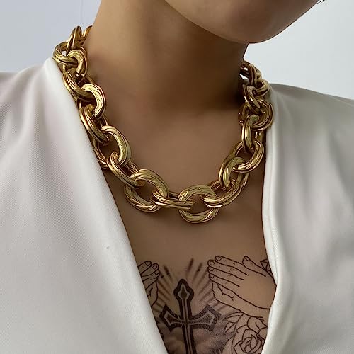 CSIYANJRY99 Chunky Gold Necklaces for Women,Multilayer Punk 80s Hip Hop Necklace,Layered Cuban Link Chain Statement Necklace 90s Freaknik Outfit Accessories for Women - color: Gold Chunky