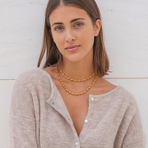 Aobei Pearl 18K Gold or Platinum Long Chain Necklace for Women Chunky Statement Chain Link Necklace Adjustable Geometric Open Chain Layering Jewelry - color: 18K Gold Plated Knotted Chain