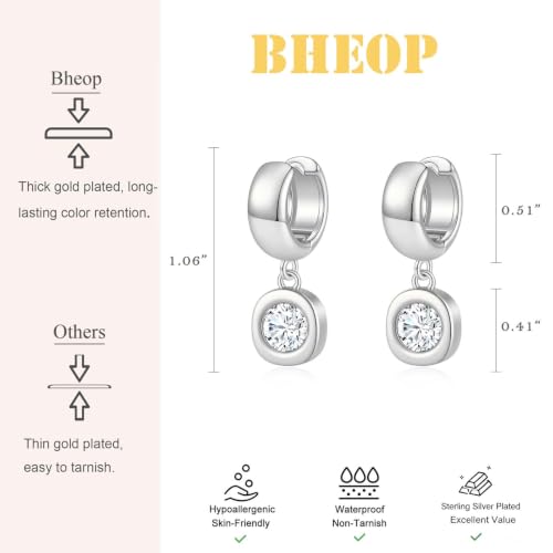 Gold Chunky Dangle Earrings for Women, Bezel Set Cubic Zirconia Charm | 14K Gold Silver Plated, Statement Huggie Hoops Drop Earrings, Trendy Jewelry Gifts, High Grade CZ, Hypoallergenic Lightweight - color: SL-Round CZ Hoop