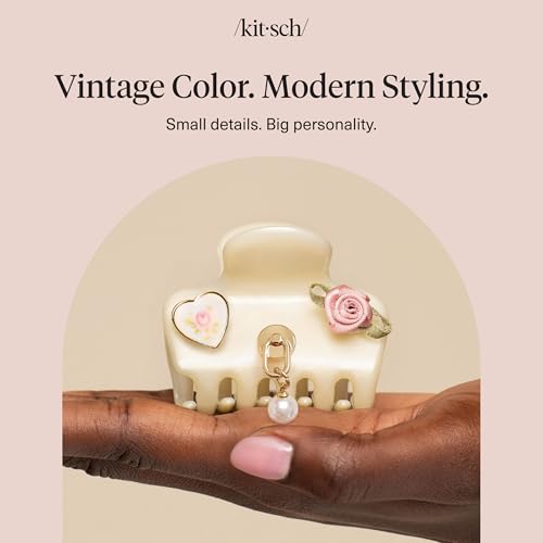 KitschPop ™ Hair Clips For Women with Charm Sets- Pearlized Cream, 7pcs Set | Customizable Cloud Claw Clip With Interchangeable Collectible Cute Charms – Hair Clips For Styling Updo, Half Updos - color: Pearlized Cream