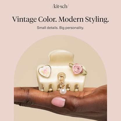 KitschPop ™ Hair Clips For Women with Charm Sets- Pearlized Cream, 7pcs Set | Customizable Cloud Claw Clip With Interchangeable Collectible Cute Charms – Hair Clips For Styling Updo, Half Updos - color: Pearlized Cream