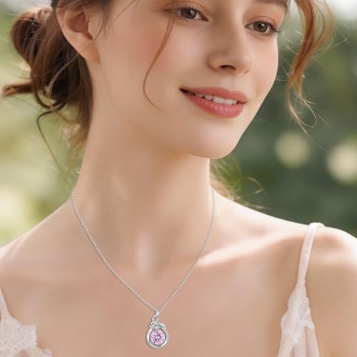 Teardrop Birthstone Necklace for Women 14K Gold/White Gold Elegant Ribbon Pendent Anniversary Love Birthday Gifts for Mom Women, 18"+2" Inches - color: White Gold-10-Oct Birthstone