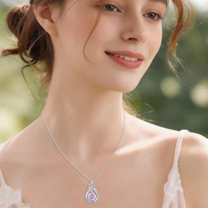 Teardrop Birthstone Necklace for Women 14K Gold/White Gold Elegant Ribbon Pendent Anniversary Love Birthday Gifts for Mom Women, 18"+2" Inches - color: White Gold-10-Oct Birthstone