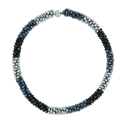 Hand Knotted Beads Statement Necklace Bracelet Jewelry Set Artificial Crystal Choker for Women- Handmade Beaded Strand Sparkly Faceted Crystal Rondelle-17inches, 30 Colors - color: Black-Silvery-Gunmetal Set