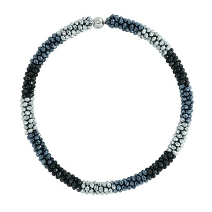 Hand Knotted Beads Statement Necklace Bracelet Jewelry Set Artificial Crystal Choker for Women- Handmade Beaded Strand Sparkly Faceted Crystal Rondelle-17inches, 30 Colors - color: Black-Silvery-Gunmetal Set