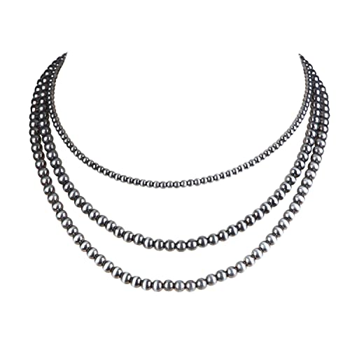Western Jewelry Navajo Pearl Necklace for Women Handmade Long Boho Turquoise Pearls Layered Necklaces for Cowgirls - color: 3 Pearl Necklaces