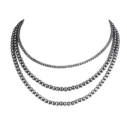 Western Jewelry Navajo Pearl Necklace for Women Handmade Long Boho Turquoise Pearls Layered Necklaces for Cowgirls - color: 3 Pearl Necklaces