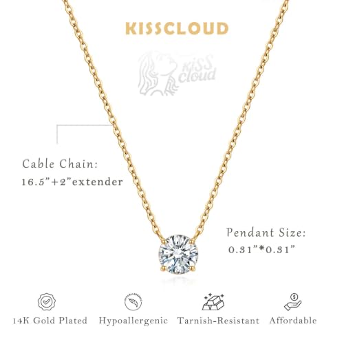 Gold Silver Necklace for Women, Dainty Cubic Zirconia Pendant | Teardrop CZ Charm, 14K Gold/Sterling Silver Plated, Adjustable Chain, Hypoallergenic & Waterproof Jewelry, Cute Trendy Gift - color: Gold-Solitaire cz