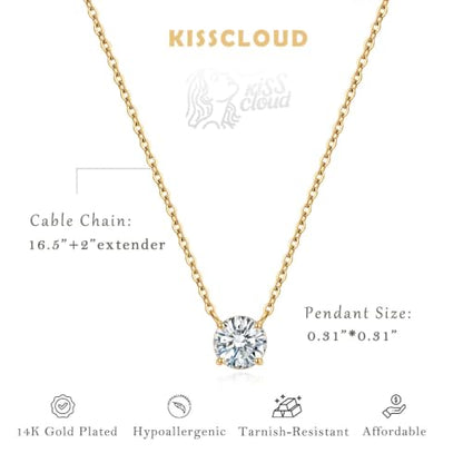 Gold Silver Necklace for Women, Dainty Cubic Zirconia Pendant | Teardrop CZ Charm, 14K Gold/Sterling Silver Plated, Adjustable Chain, Hypoallergenic & Waterproof Jewelry, Cute Trendy Gift - color: Gold-Solitaire cz