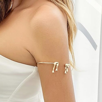 Gold Coil Arm Cuff for Women,Upper Cuff Bracelet Armlet Minimalist Armband Bangle Liquid Lava Chain Open Bangle bracelets for Women - style: Lava Droplet - Gold
