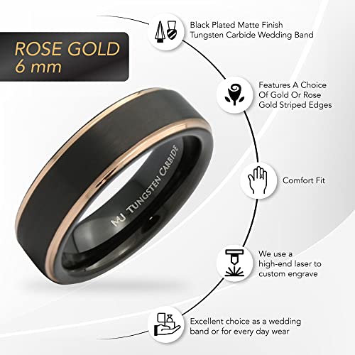 Tungsten Carbide Wedding Bands That Feature Different Finishes and Edge Colors - color: Black/Rose Gold-6mm