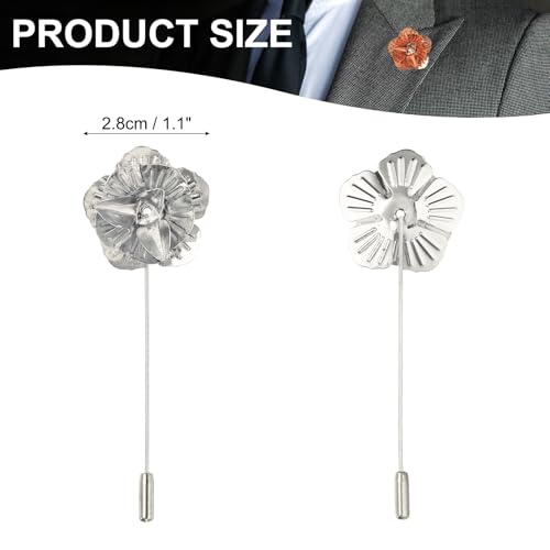 PATIKIL Lapel Pin for Men, Men Formal Metal Lapel Pin Floral Lapel Stick Brooch Rose Flower Pin for Wedding Banquet Event Suit, Silver